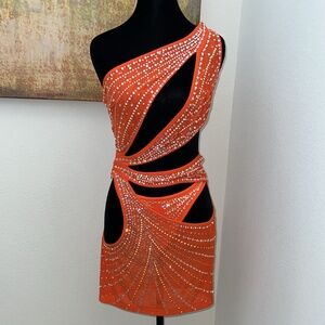 Orange Rhinestone Dress